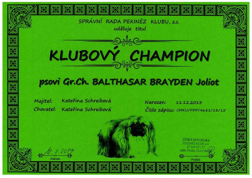 Champion Pekinéz klubu - Balthasar Braydon Joliot