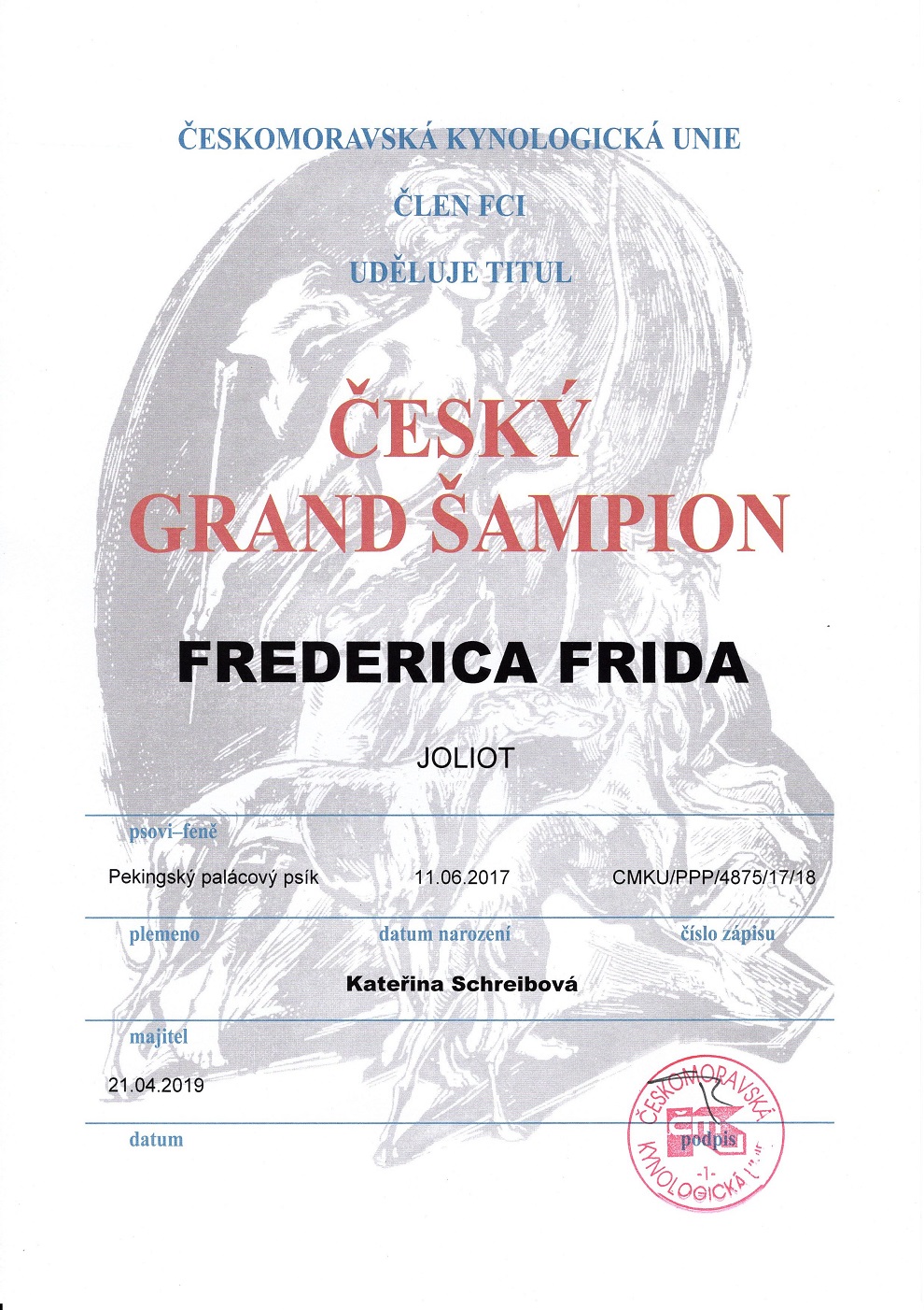 Grand champion CZ - Frederica Frida Joliot